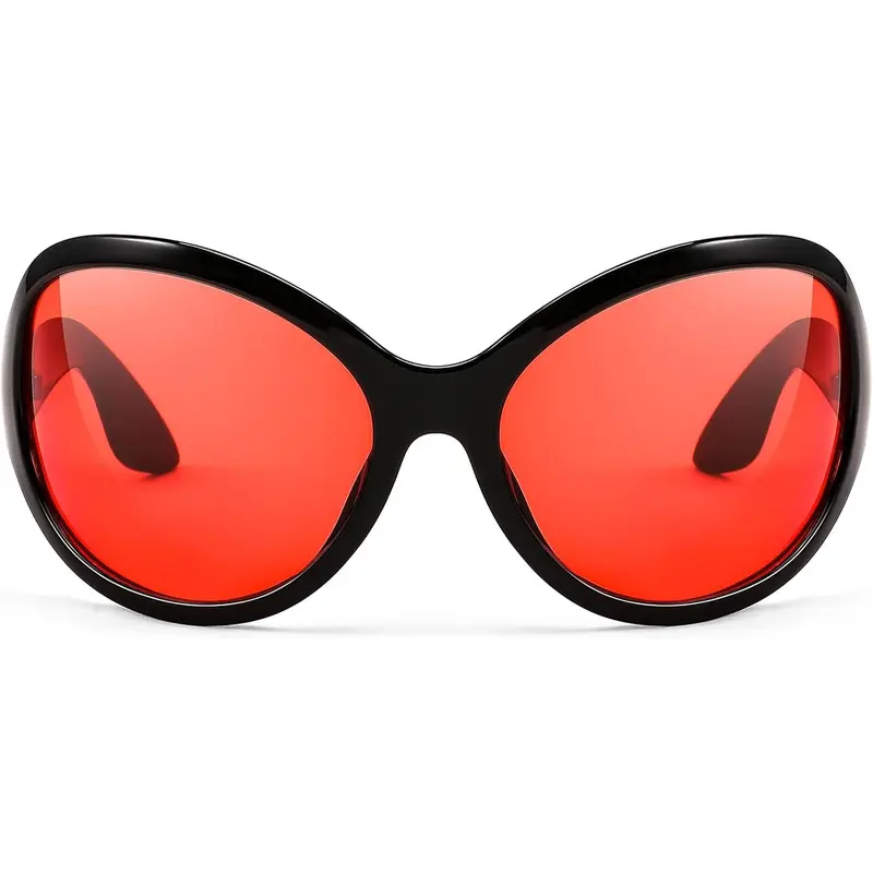 EyeconicFinds Women's High Quality Sunglasses - Classic Oval Shape, Trendy Casual Geometric Double Beam, Lightweight Durable, Wrap-Around, Comfortable, Selfie-Friendly, Cycling Travel Accessory B2391 (Cute & Fun Retro Design)