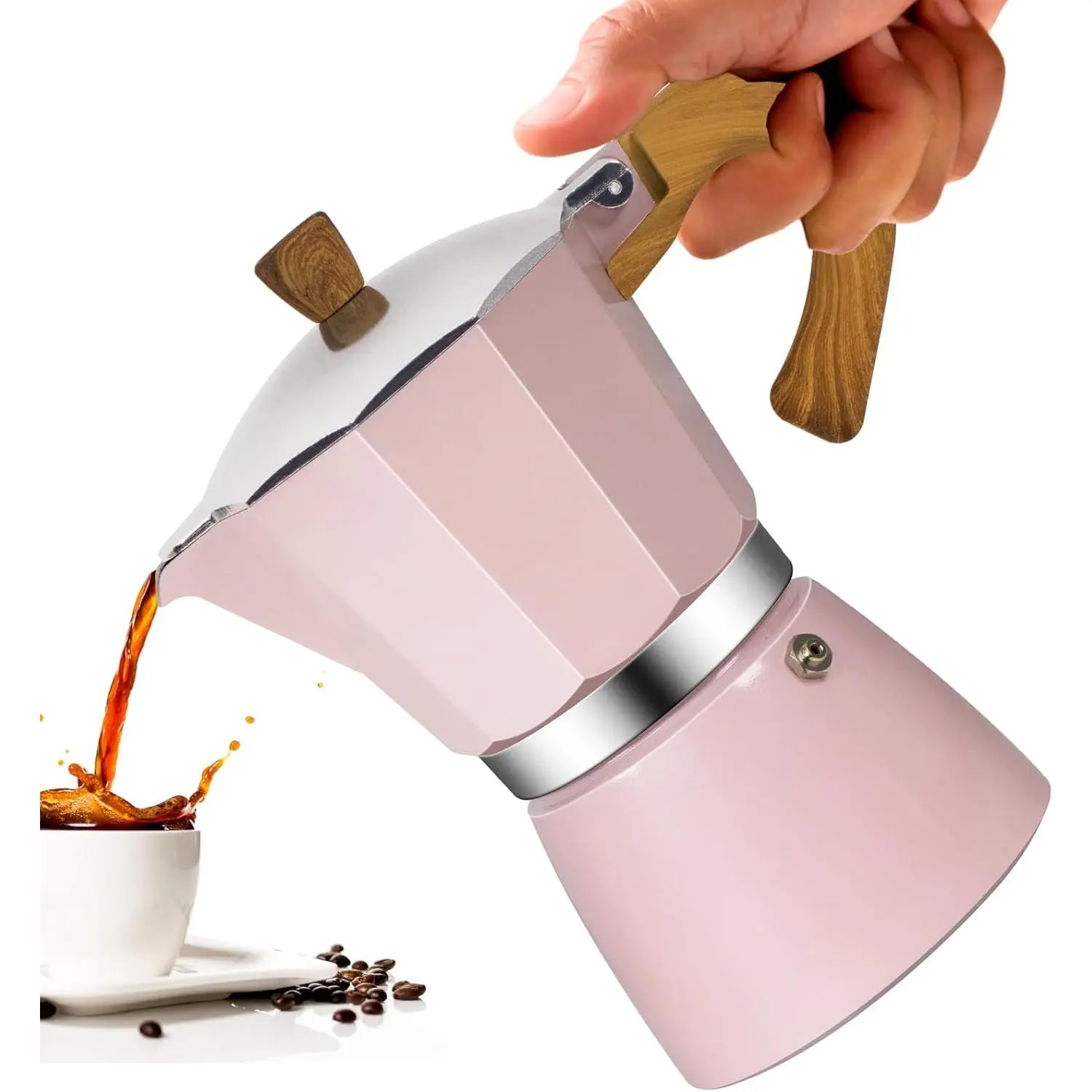 6 Cup Aluminum Moka Pot Classic Stovetop Espresso Coffee Maker 300ml 10oz Coffeemaker Percolator Mocha Pot Greca Coffee Maker Cafe Makers for Italian and Cuban Cafe Brewing Pink
