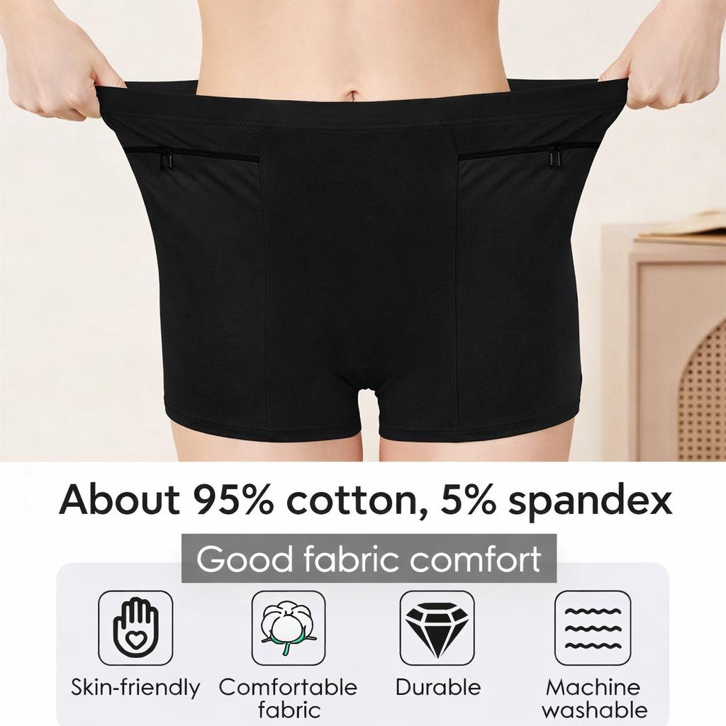 Pack of Four Suitable For Both Men And Women Hidden Pocket Underwear, Anti-Theft Travel Boxer Panties, Soft Breathable Cotton Underwear for Women,