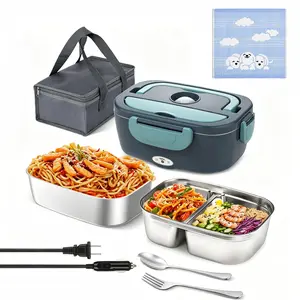 Electric Lunch Box Food Heater, 3 in 1 Ultra Quick Heated Lunch Boxes for Adults, 12V/24V/110V Portable Food Warmer for Car/Truck/Office With Fork Spoon and Insulated Carry Bag
