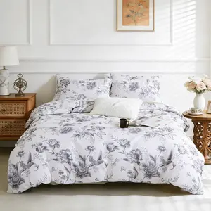 Spring Floral Ink Bird Print Bedding Set, Duvet Cover Sets, 3 Piece Includes 1 Duvet Cover + 2 Pillowcases, No Insert Cozy Romantic Bedroom Decor, Perfect Gift