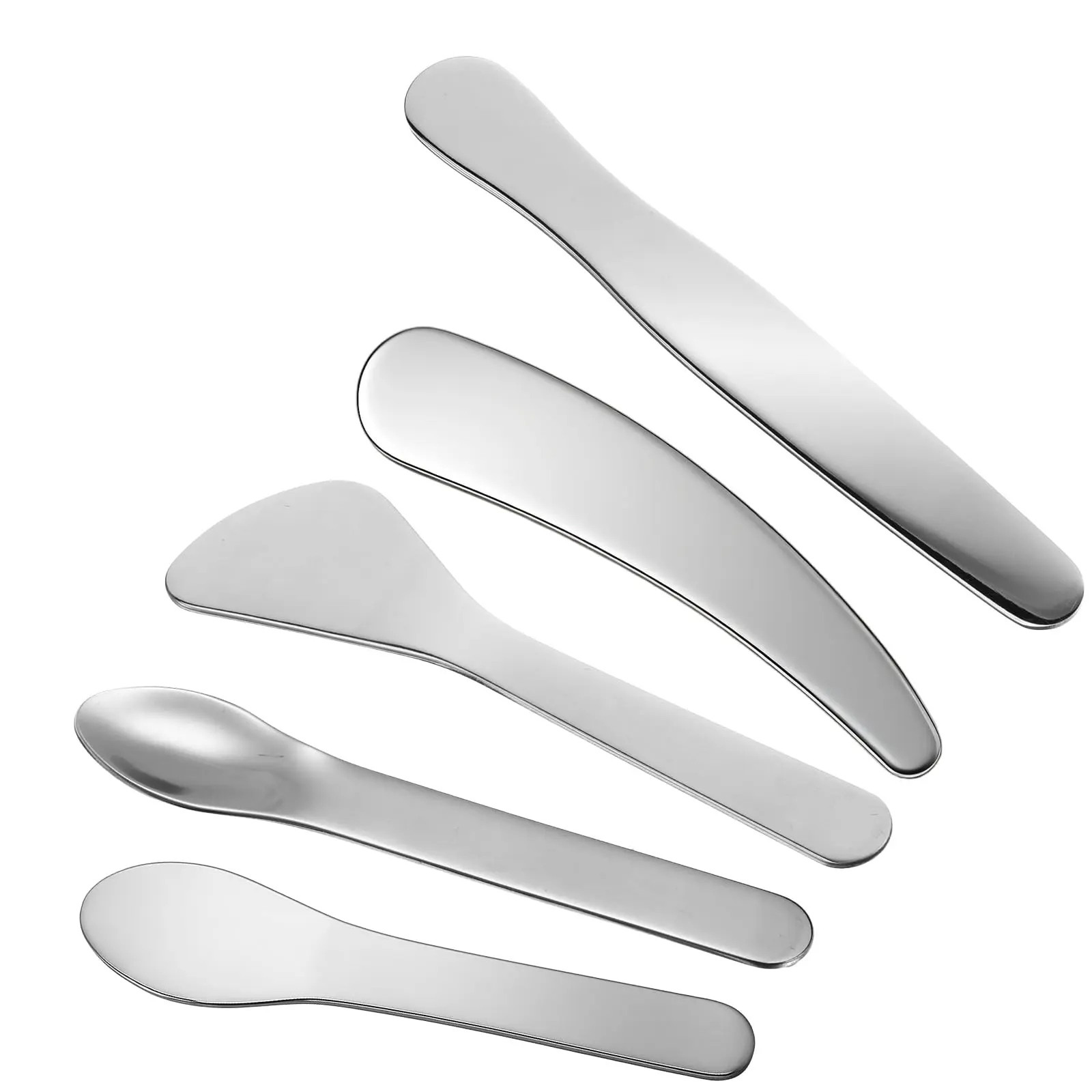 Makeup Spatula 5-Piece Multi-Pack, Ergonomic Stainless Steel Beauty Tools for Facial Care, Wax Application and Easy Cleanup, Home Beauty Tool, Silver, Unscented, Smooth And Burr-Free Surfaces, Quick Drying