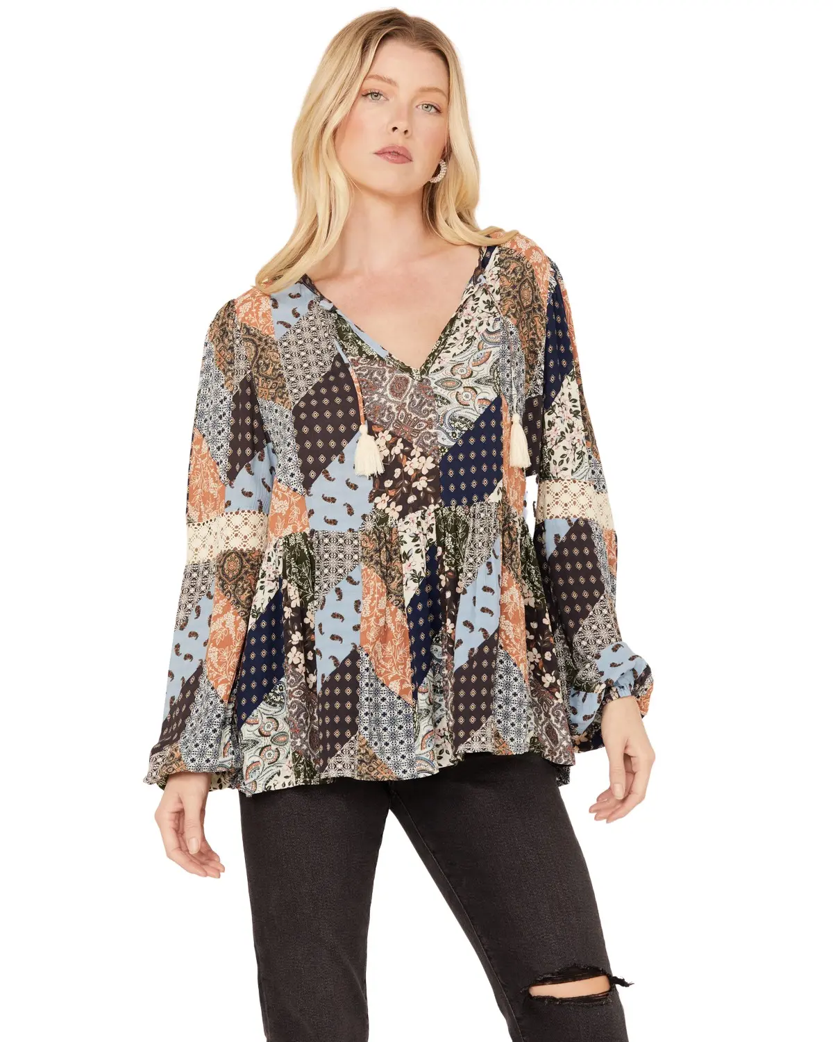 Cleo + Wolf Women's Women'S Dobbie Patchwork Top - Clsp23w61