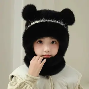 Children's Knitted Hat with Scarf for Boys and Girls, Winter Windproof Ear Protection Warm Beanie