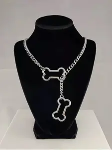 Dog Bone Sliding Chain Charms Necklace, Alloy Pendant Jewelry Gift, Modern Fashion Accessories, Trendy Charm Necklaces, Casual Style, All Seasons, Universal Fit, Small Parts Choking Hazard