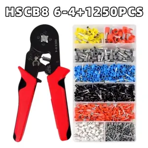 1250pcs Tube Terminal Crimping Tools Ferrule Crimping Pliers Ratchet Tools HSC8 6-4 0.25-10mm² 23-7AWG Square Ratcheting Electrician Clamp Set Hand Tools
