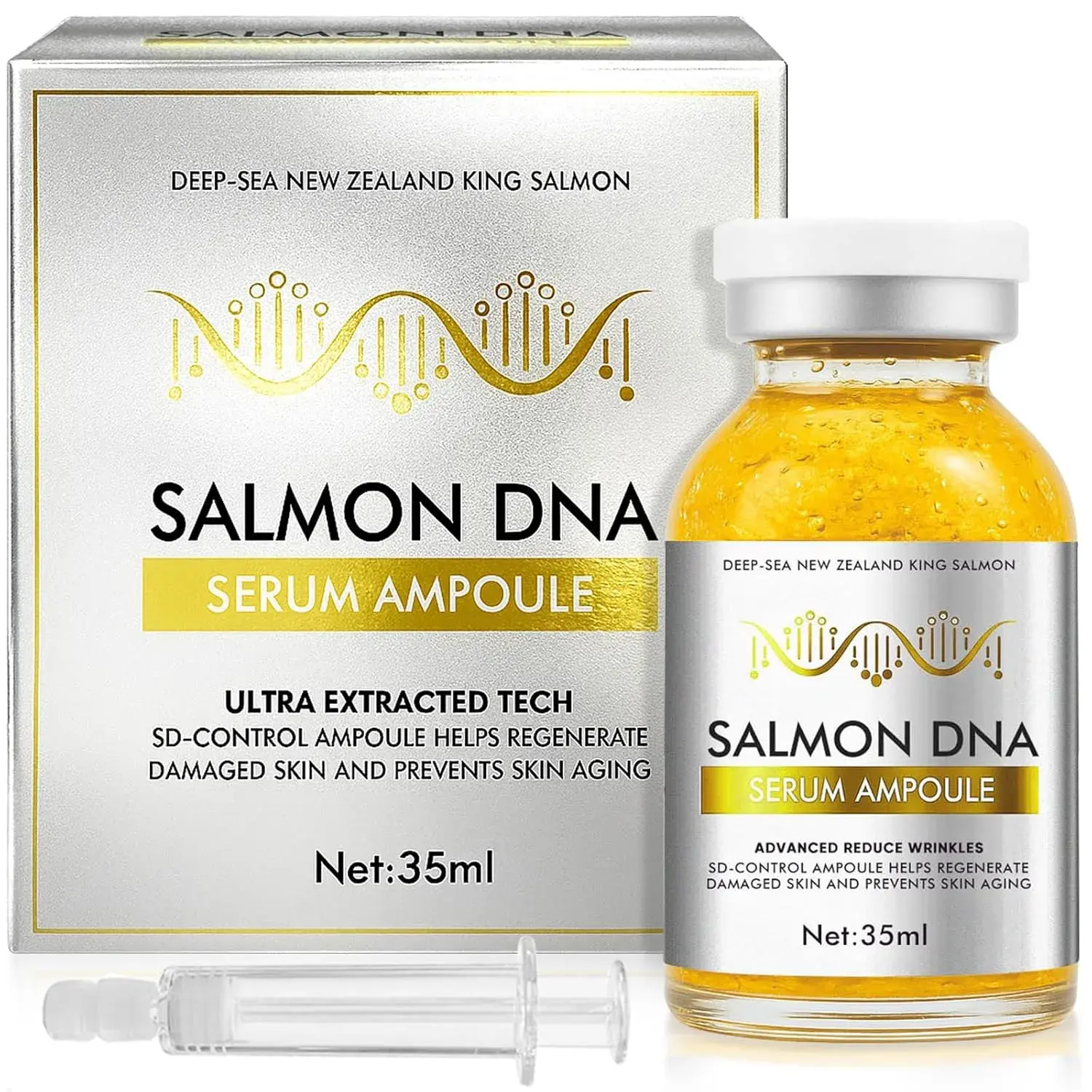 Anti Aging Ampoule with Salmon DNA & Collagen Bio-Peptides - Anti Wrinkle Tightening & Deep Moisture Serum for Firming Skin,travel essentials, Ampoule Form