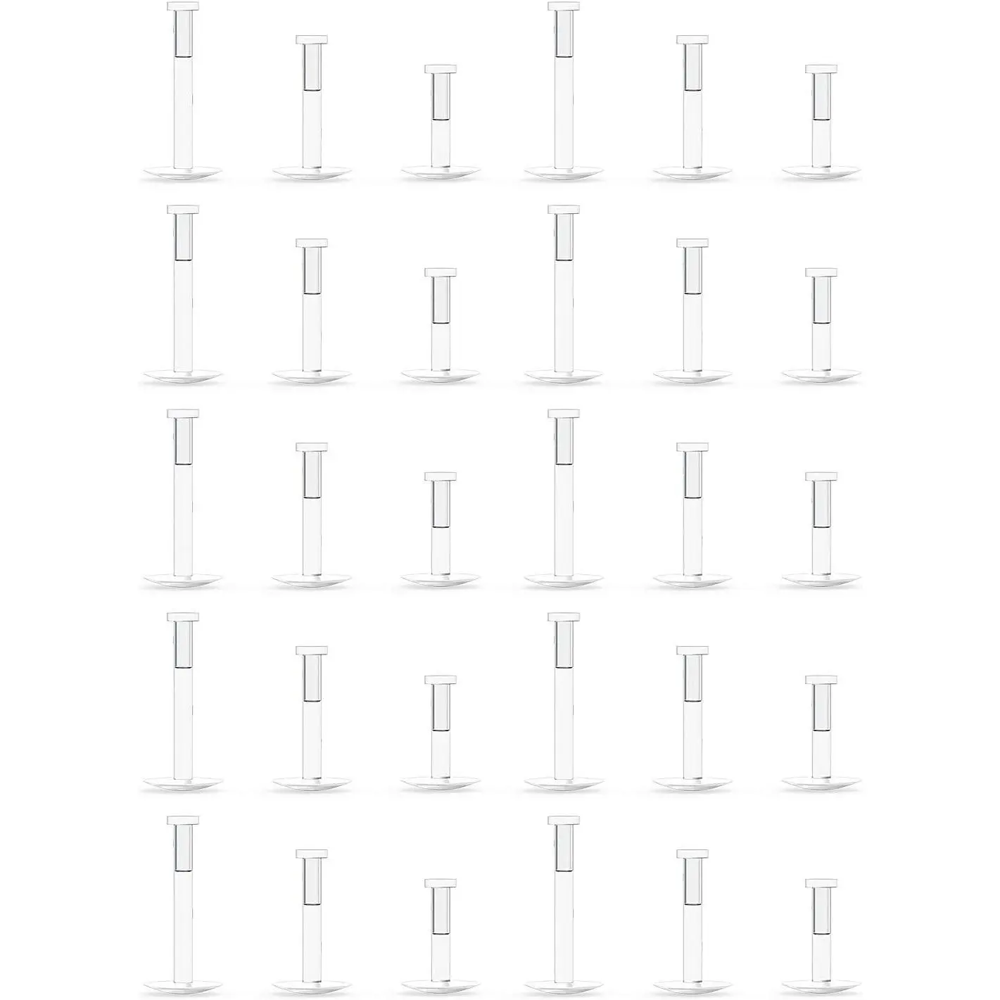 30PCS 16G 18G Clear Nose Studs Push Top Piercing Retainers 2mm Flat & Ball Top Lip Rings Labret Retainer for Women Men 6-10mm Bar Length