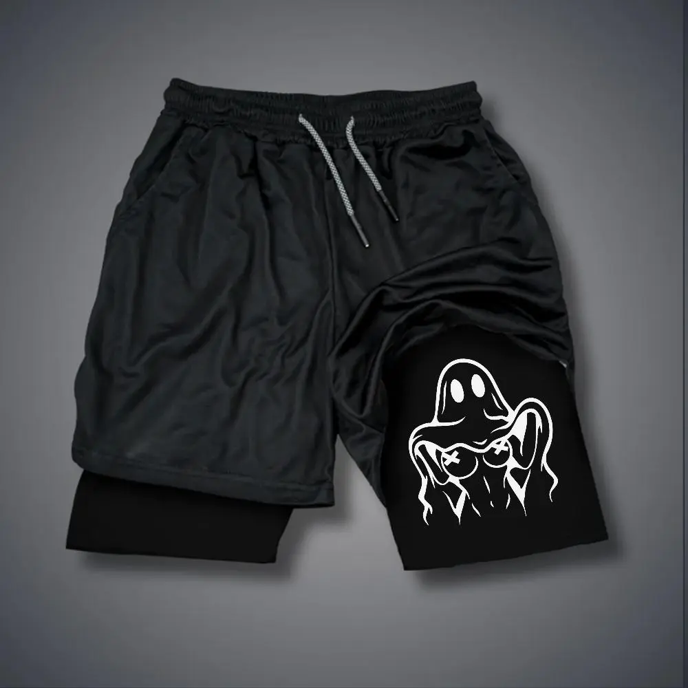 80s 90s summer men jorts outfit men graphic shorts Double-layer sports shorts Comfortable summer