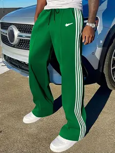 Men's Striped Side Straight Leg Pants, Street Fashion Casual Loose Fit, Breathable Aerobic Workout Pants, Athleisure Pants, All Seasons Wear, Multiple Colors Available