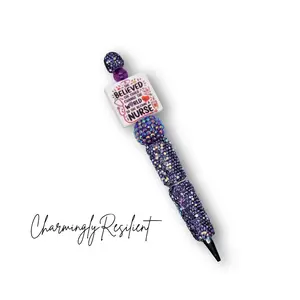 CharminglyResilient Full Rhinestone Pen with Refill Purple - "She Believed She Could Change the World" Motivational Design