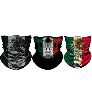3PCS Mexico Flag Magic Head Neck Gaiter Face Scarf Snood Neck Tube Outdoor Wrap Headwear UV Bandanas for Cycling Fishing Motorcycling Running Skateboarding
