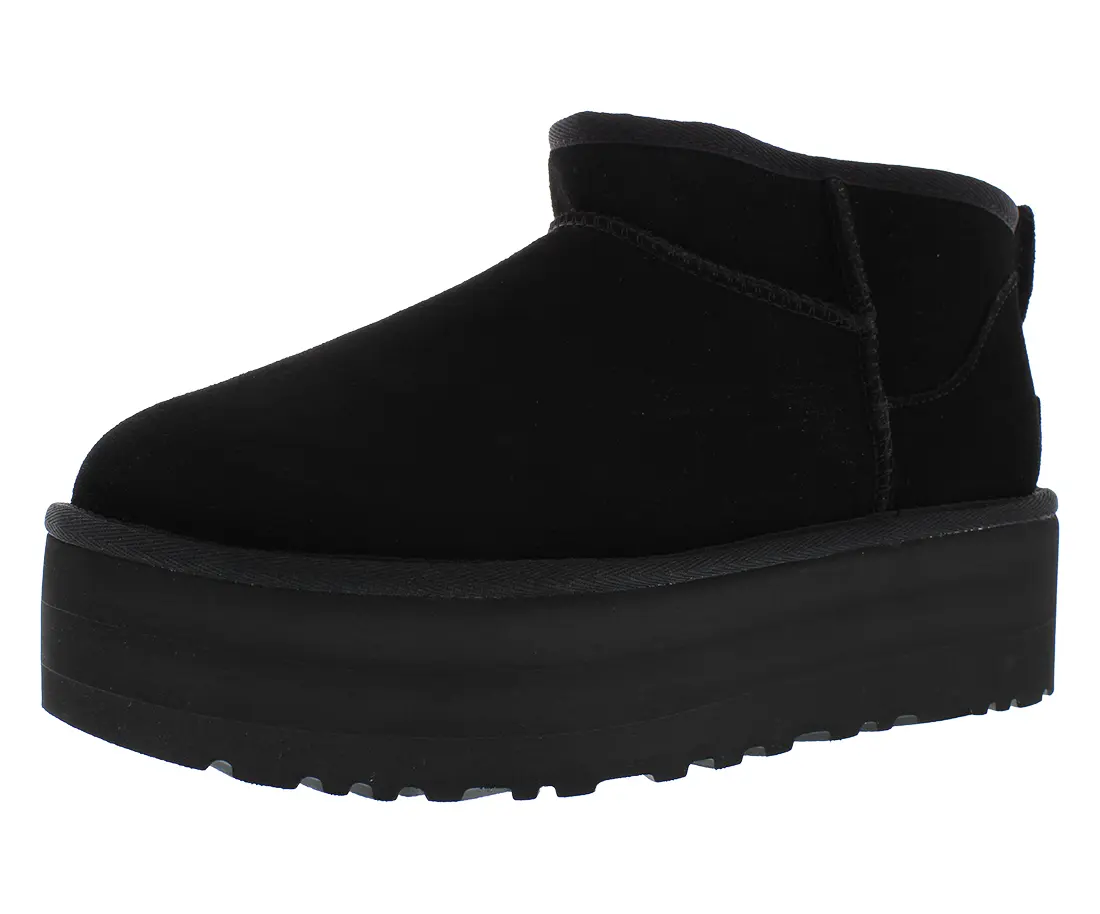 UGG Classic Ultra Mini Platform Boots for Women, Warm Sheepskin Lined Suede Ankle Booties, Casual Winter Footwear