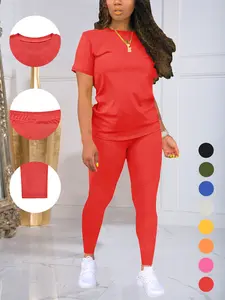 Ladies' Casual Pure-color Suits, Including Short-sleeved And Long-pants Suits