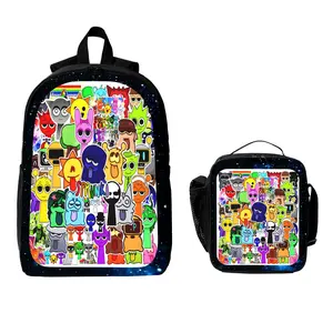 sprunki 2PCS Backpack Set  with Lunch Box Travel Daypack Lightweight Laptop School Large Capacity Lightweight Casual Backpack