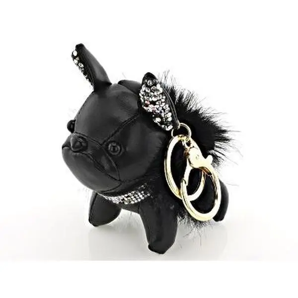 JTV Imitation Black Leather White Crystal Gold Tone French Bulldog Handbag Charm