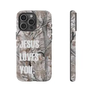 Realtree White Camo Phone Case, Jesus Loves You Camo Cover -Durable, Shock Absorbing and Stylish Protection -Compatible with iPhone 17,16, 15, 14, 13, 12, 11, Plus, Pro,Pro Max, Perfect birthday gift for friends.