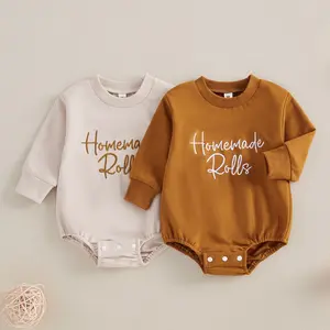Infant Baby Boy Girl Thanksgiving Outfit Sweatshirt Bubble Homemade Rolls Romper Cute Newborn Toddler Onesie Bodysuit Clothes