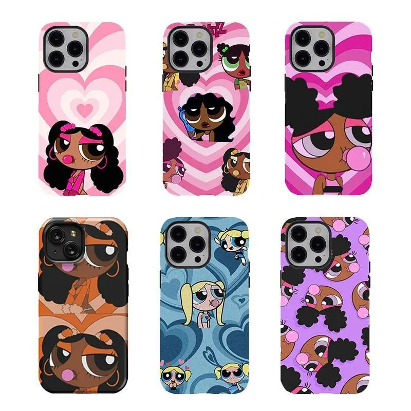 [No magnetic] P0w3rpuff Girls Phone Case,Cute Vibrant Phone Case,pink Phone Case,Durable Design tough phone case for iPhone 17 Air Promax 16 15 14 13 12 11 8 7 for Samsung Series,perfect gift for her, lovely gift