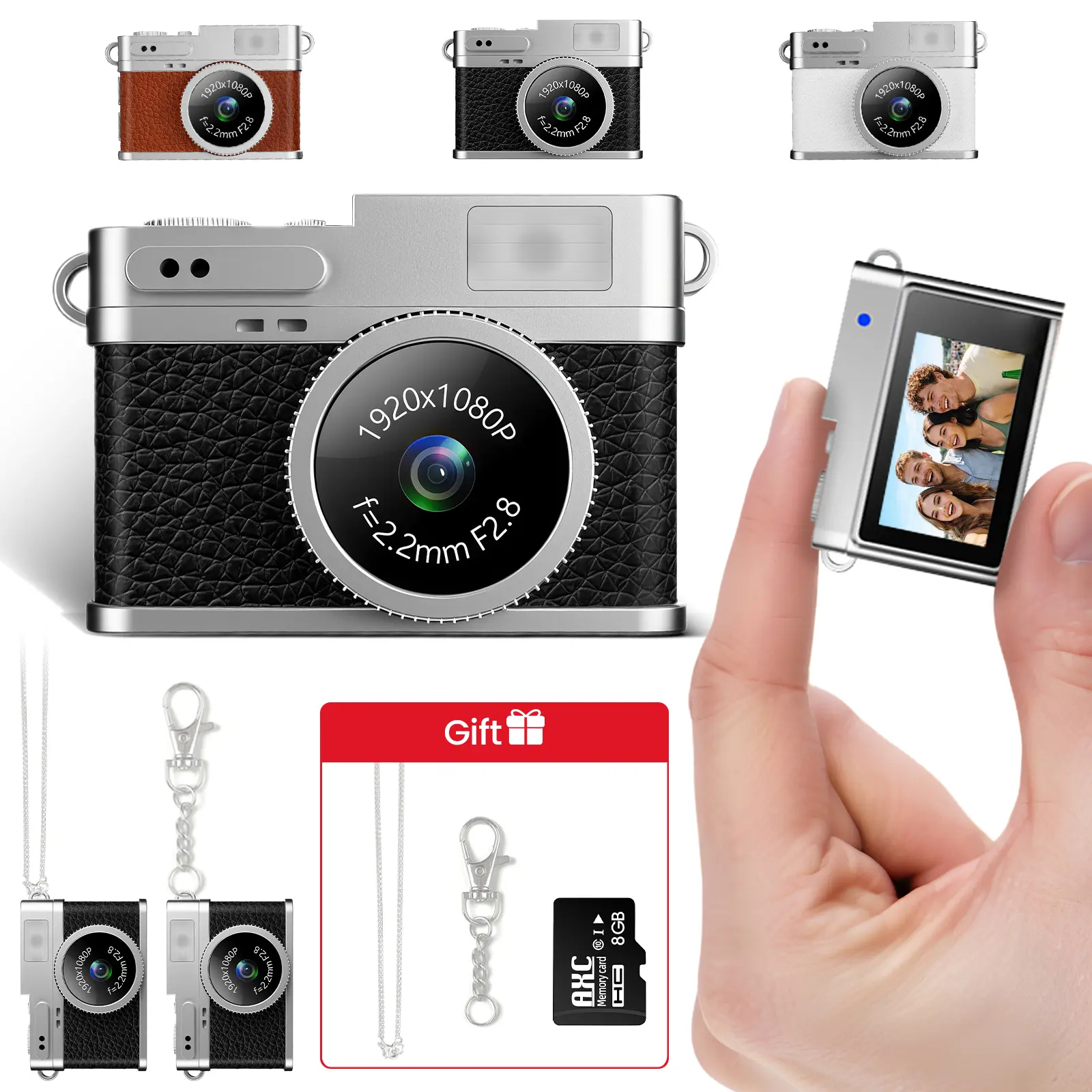 Mini Digital Camera with Necklace & Keychain, 1080P hd Retro Camera with 0.96 Inch IPS Screen, 16GB Card Included, Vintage Travel Camera for Teens, y2k vintage student camera, Portable point Camera Jewelry Gift for Girls Boys party