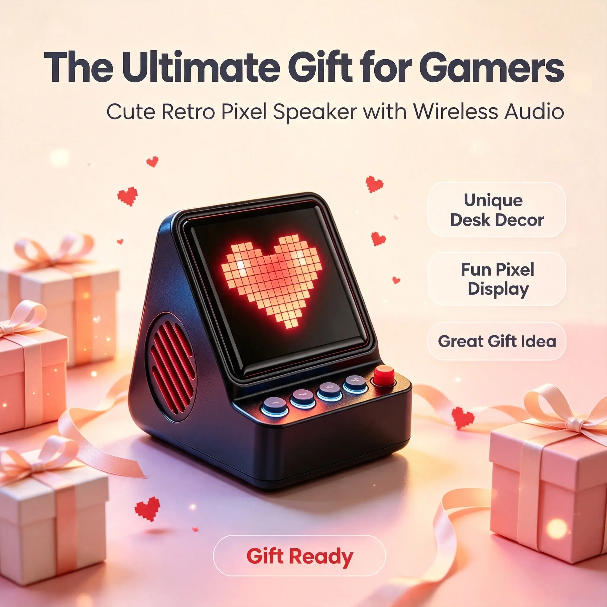 Mini Retro Pixel Bluetooth Speaker with 16x16 RGB LED Screen, Smartphone App Create DIY Animations & Rolling Picture Slideshow