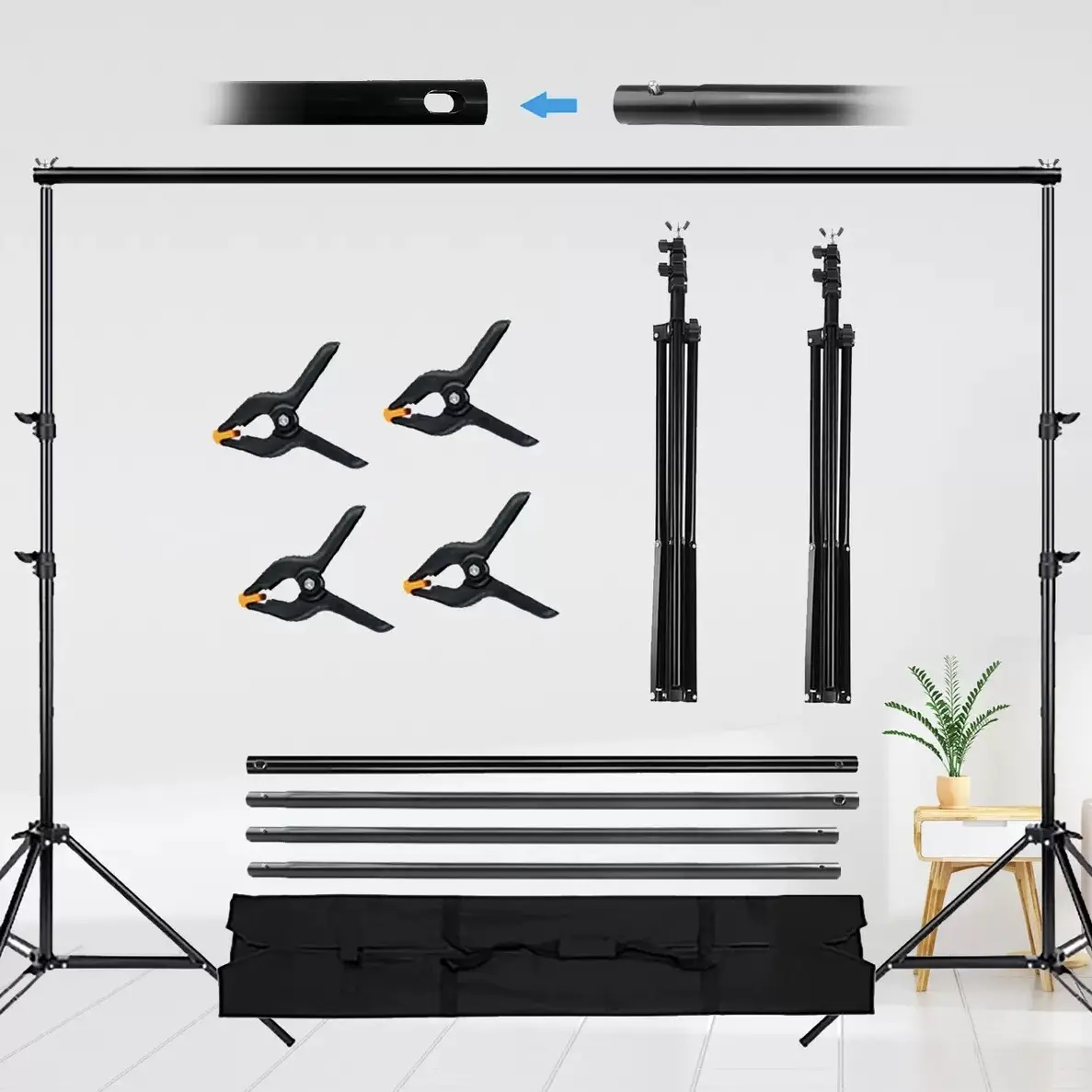 Adjustable Durable Photography Backdrop Stand Kit with Folding Crossbar Sections, Fasteners, Clamps & Carry Bag – Camera Background Support System for Portrait, Party (Cameras & Photography Accessories)
