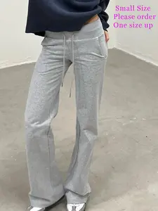 Women's Plain Drawstring Waist Straight Leg Pants, Casual Pocket High Waist Trousers for Fall, Fashion Women's Fall Bottoms for Daily Wear