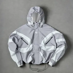 Y2K Futuristic Techwear Jacket | Grey & White Aesthetic Windbreaker