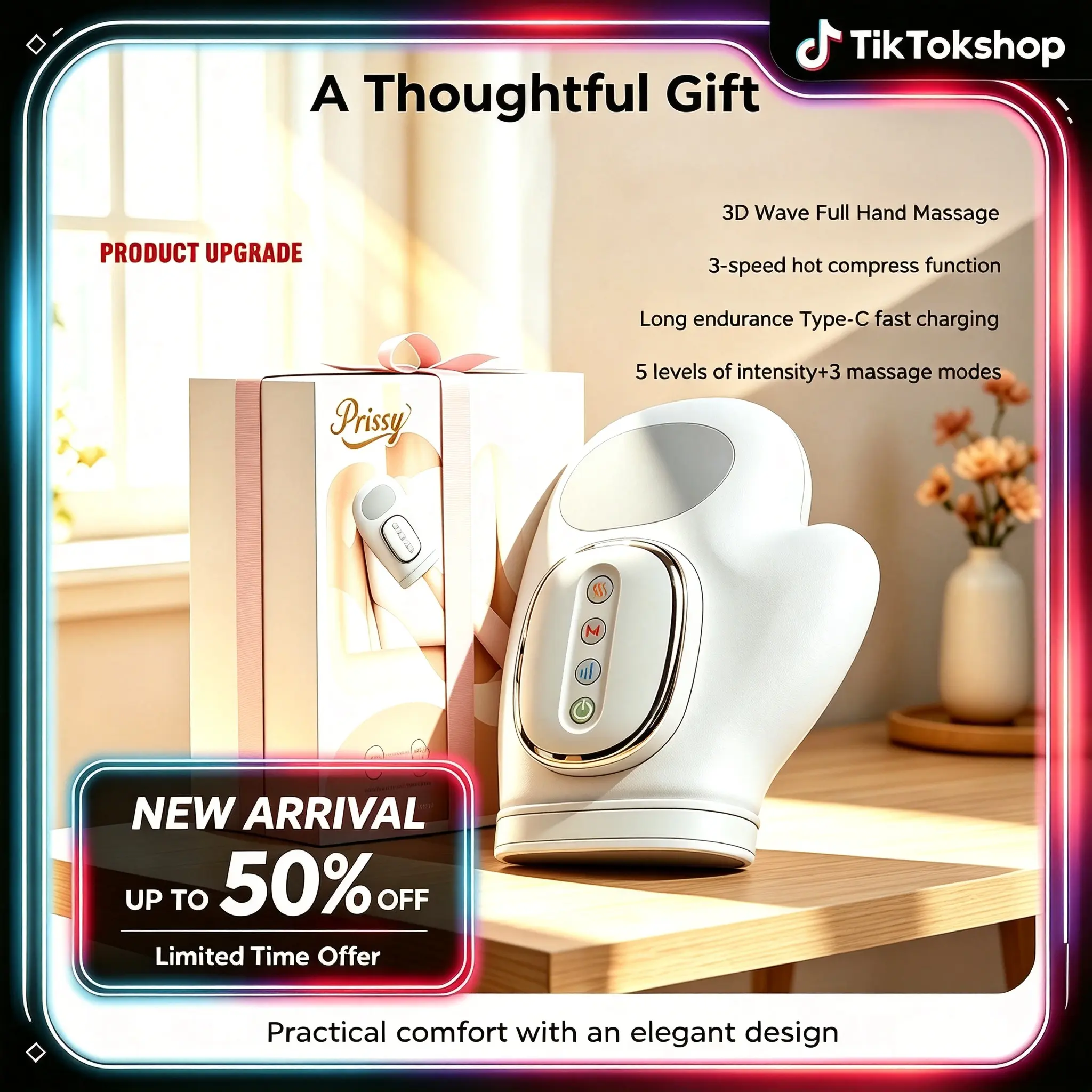 New generation Hand massager, 3 massage modes, 5 intensity levels, relaxation tool, automatic timer, portable stress reliever, suitable for office, home, and daily use