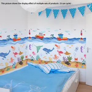Ocean Themed Wall Sticker, 4 Counts/set Self Adhesive Wall Decal, Wall Art Decorative Sticker for Home Bedroom Living Room, Ornaments, Household Decoration Supplies