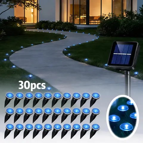 30-Piece LED Lawn Solar Outdoor Lights Boxed Set - Waterproof Plastic Body, 8 Lighting Modes, Automatic Shut-Off, Easy Installation, Baby Shower & Multi-Holiday Festive Outdoor Decor