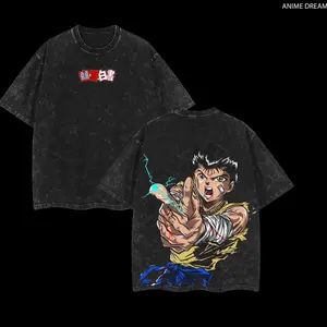 Yusuke Urameshi - Yu Yu Hakusho Anime Double Printed Vintage Washed Tee Unisex Oversize Anime Manga Washed Heavyweight Cotton T-shirt