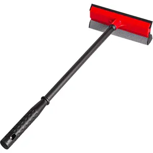 Standard Window Squeegee For Car Windows, 2-in-1 Window Cleaner For Car Windshield, Gas Station, Shower, and Glass | Auto Squeegee With 17.5" Handle, 8" Soft Rubber Blade & Highly Absorbent Sponge