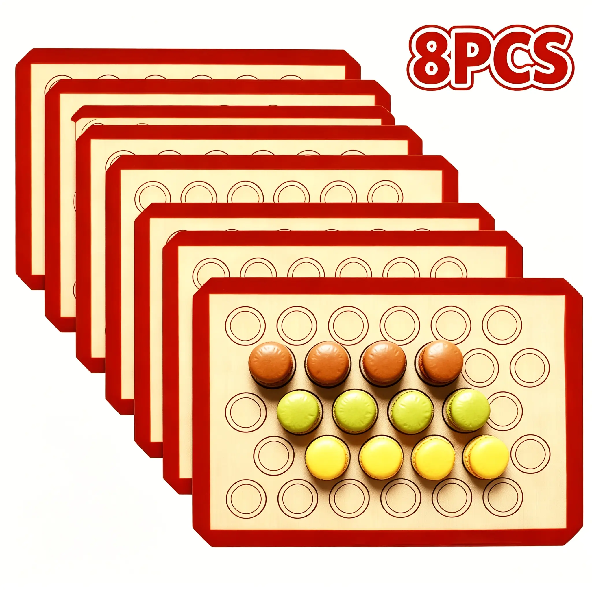 8Pcs Macaron Baking Mats, Non Stick Silicone Macaron Baking Sheets - Reusable Macaron Baking Liner, Dishwasher Safe Silicone Cookie Baking Mat for Oven Baking, 16.5 x 11.6 Inch