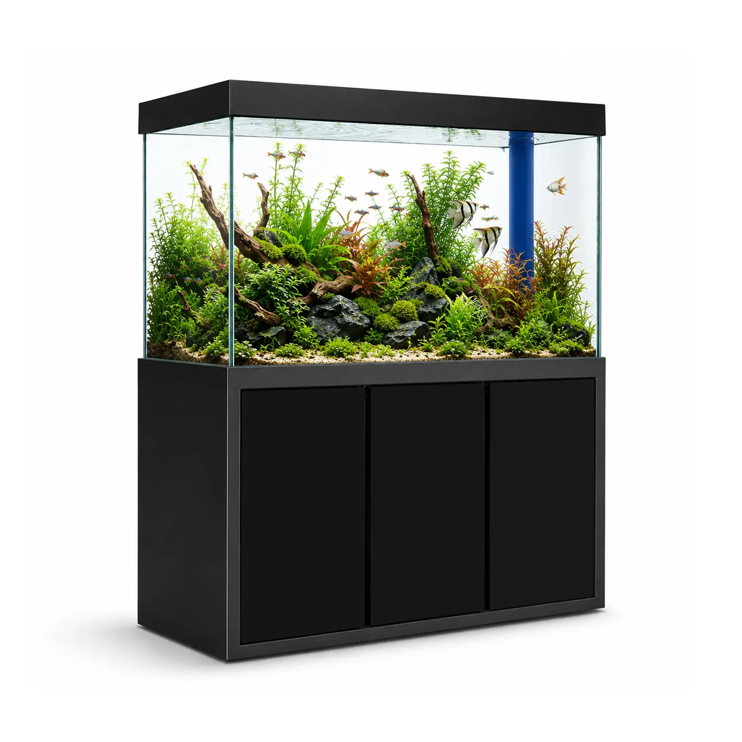Aqua Dream 135 Gal Square Tempered Glass Aquarium - Black, Classic Design, Aluminum Frame, Built-In Power Supply, Ideal for Aquarium Setup