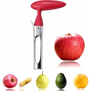 Stainless Steel  Corer, Professional Fruit Core Remover Tool with  Red Handle, Serrated  for Apples, Pears, Peaches, Plums, Easy Use & Clean (Red)