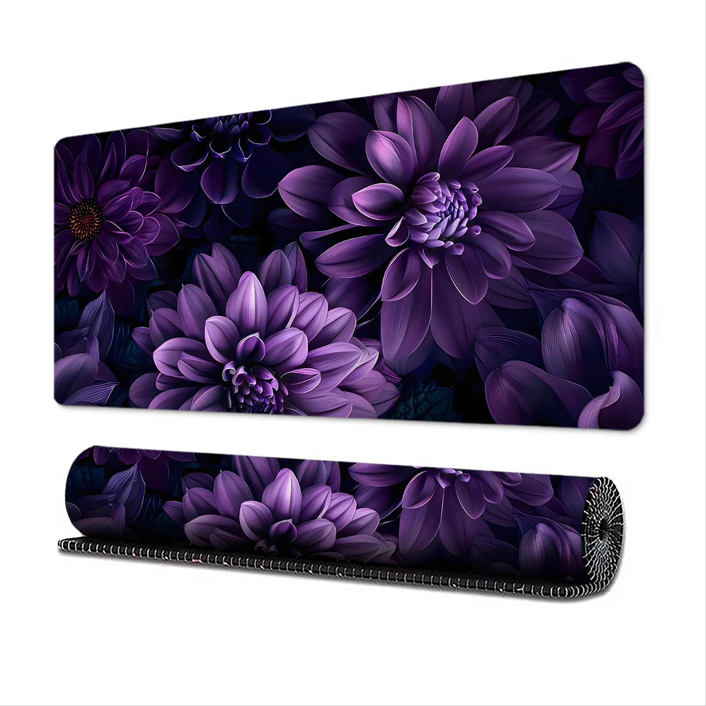 Purple Flower Pattern Mouse Pad, 1 Count Large Size Mouse Pad, Extended Mouse Pad, Desk Computer Keyboard Mouse Mat for Home Office Game Room, Gaming Mouse Pad, Desk Accessories, Gaming Accessory, Extended Mousepad