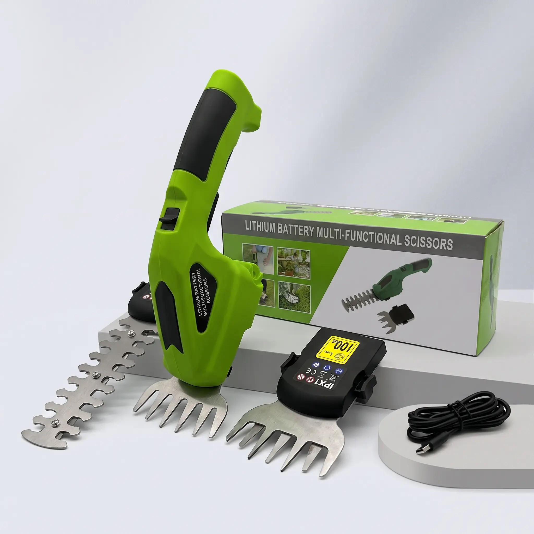 Cordless 2-in-1 Grass Shear & Shrub Trimmer, Handheld Electric Pruning Tool, 2*21V Batteries, Lightweight for Lawn Garden Maintenance