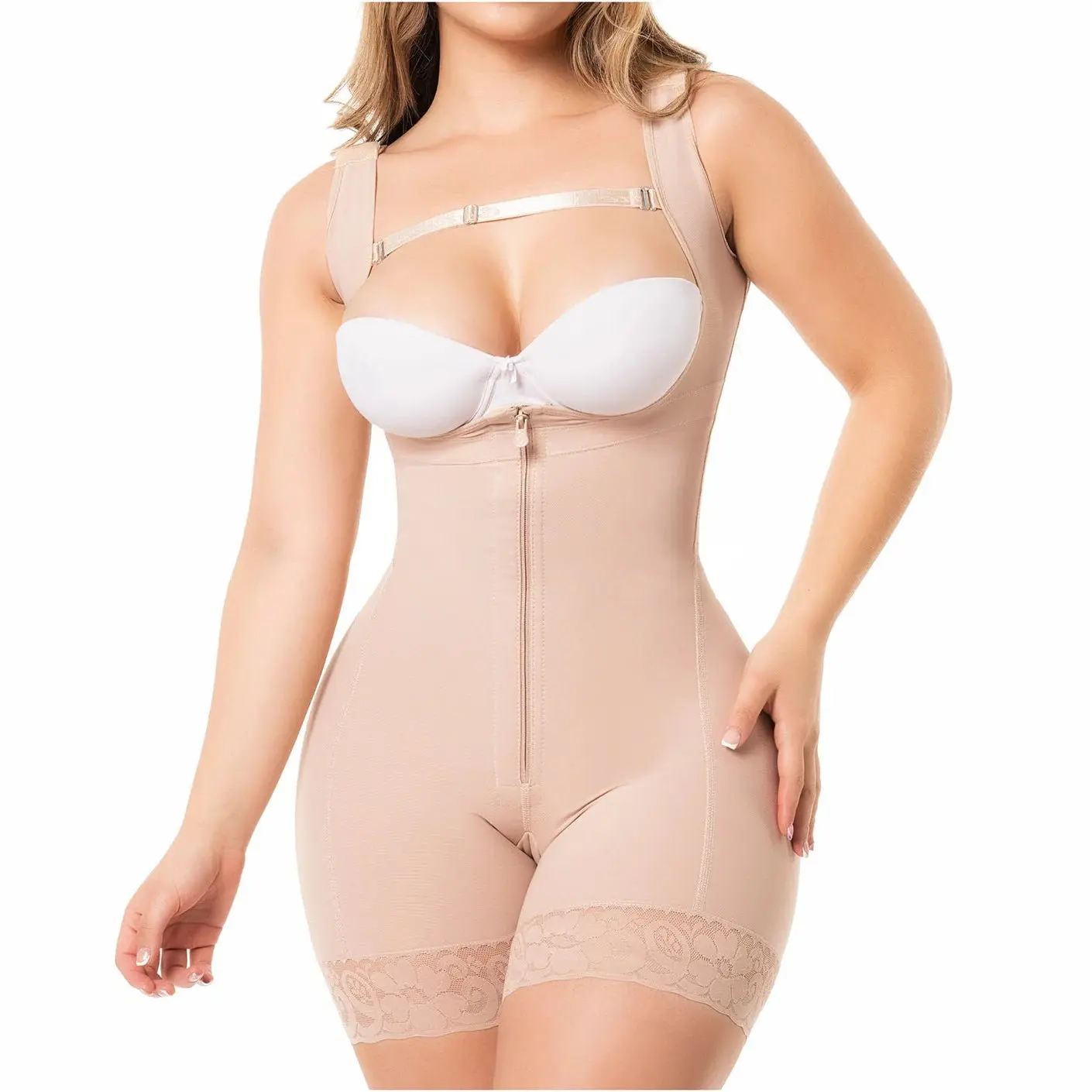 SILUET 0217 Colombian Full Body Shaper for Women, Open Bust Powernet Garment with Firm Compression, Butt-Lifting, and Flat Zipper