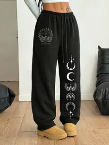 Moon phase sweatpants for my witchy soul 🌙 | Oversized black fit with celestial print—perfect for cozy nights and cosmic vibes 👖 Casual Bottom | #MoonPhasePants #CelestialFashion #WitchyLoungewear