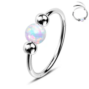 OUFER BODY JEWELRY 20G Opal Ball Hinged Segment Nose Ring Adjustable Jewelry for Cartilage Piercing Stainless Steel 316L