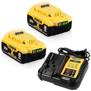 2 Pack 8.0Ah Replacement for Dewalt 20V MAX Battery and DCB102 Charger Combo Compatible with Dewalt 20V Battery Lithium DCB206 DCB200 DCB205 Series Power Tool
