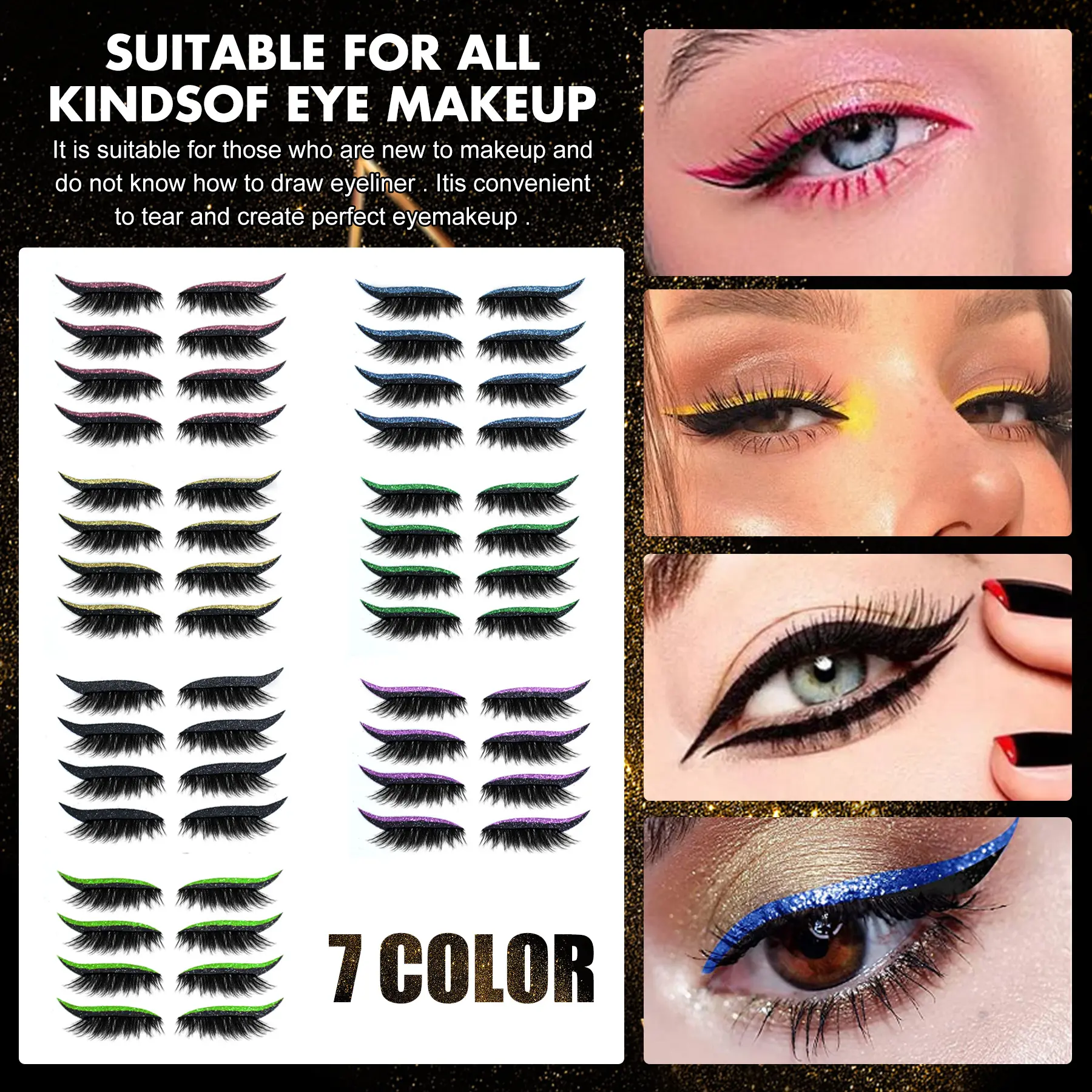 4-Pack Self-Adhesive Eyeliner Lash Stickers, No-Glue Curly Reusable Eyelashes, Gentle Daily Beauty Products for Makeup Use, Eyelash, Synthetic Hair, Reusable Set