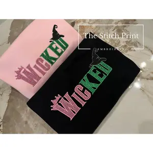 Wicked Glitter Embroidered Sweatshirt, Appliqué Embroidered Shirt, Glinda Wizard of Oz, Defying Gravity Crewneck, Musical Movie Fan Gift