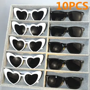 10pcs Fashion Heart-Shaped Glasses Set, Vintage Rivet Eyewear, Wedding Birthday Party Graduation Accessories, Party Supplies