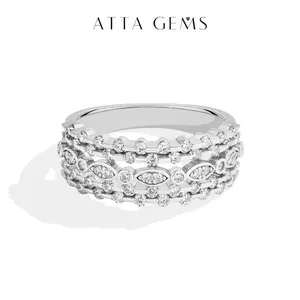 ATTAGEMS Luxury Design D Color VVS1 Lab-Created Moissanite Ring for Women and Men Unisex 925 Sterling Silver Ring Hypoallergenic Party Wedding Anniversary Gift Fine Jewelry R357, Exquisite Trendy Ring summerwins