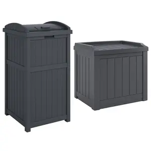 Suncast 22 Gallon Outdoor Small Deck Box & 30 Gallon Trash Waste Bin, Cyberspace