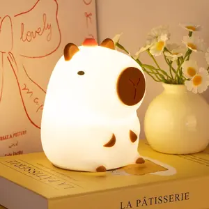 Cute Pet Capybara Night Light, Cute Cartoon Silicone Creative Bedside Sleep Night Lamp, Led Lights Bedroom for Children's Room Decor Birthday Christmas Gift