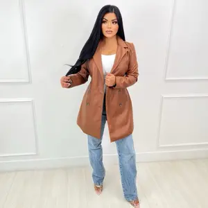 Terry PU Leather Belted Trench Coat W/Pockets