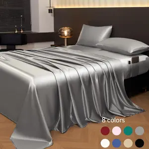 Solid Color Set, 4 Counts/set Including 1 Count Bed Skirt & 1 Count Fitted Sheet & 2 Counts Pillowcase, Soft Comfortable Bedding Set for Bedroom,  Comfy Bed Sets, Silky Bedding Sheets, Satin Sheets Set